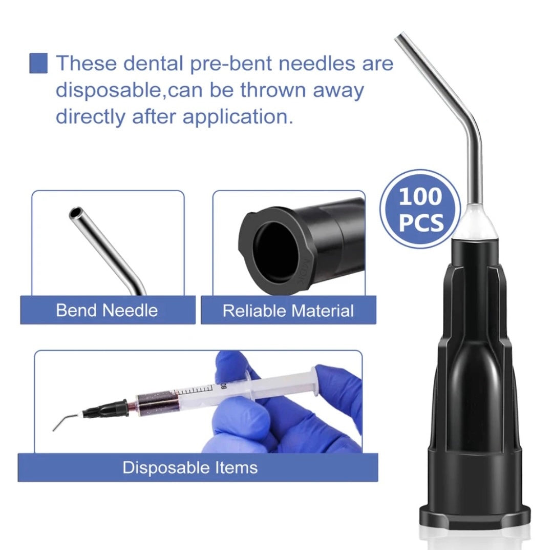 Pre bent syringe tips