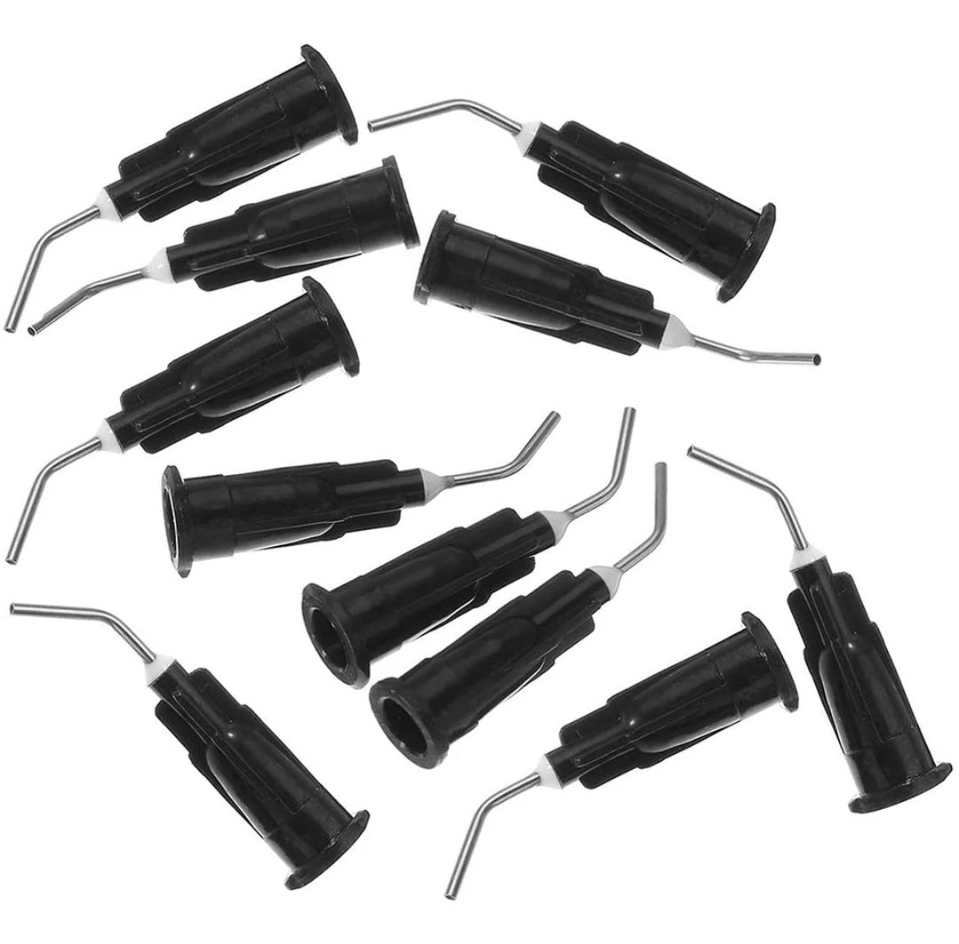 Pre bent syringe tips